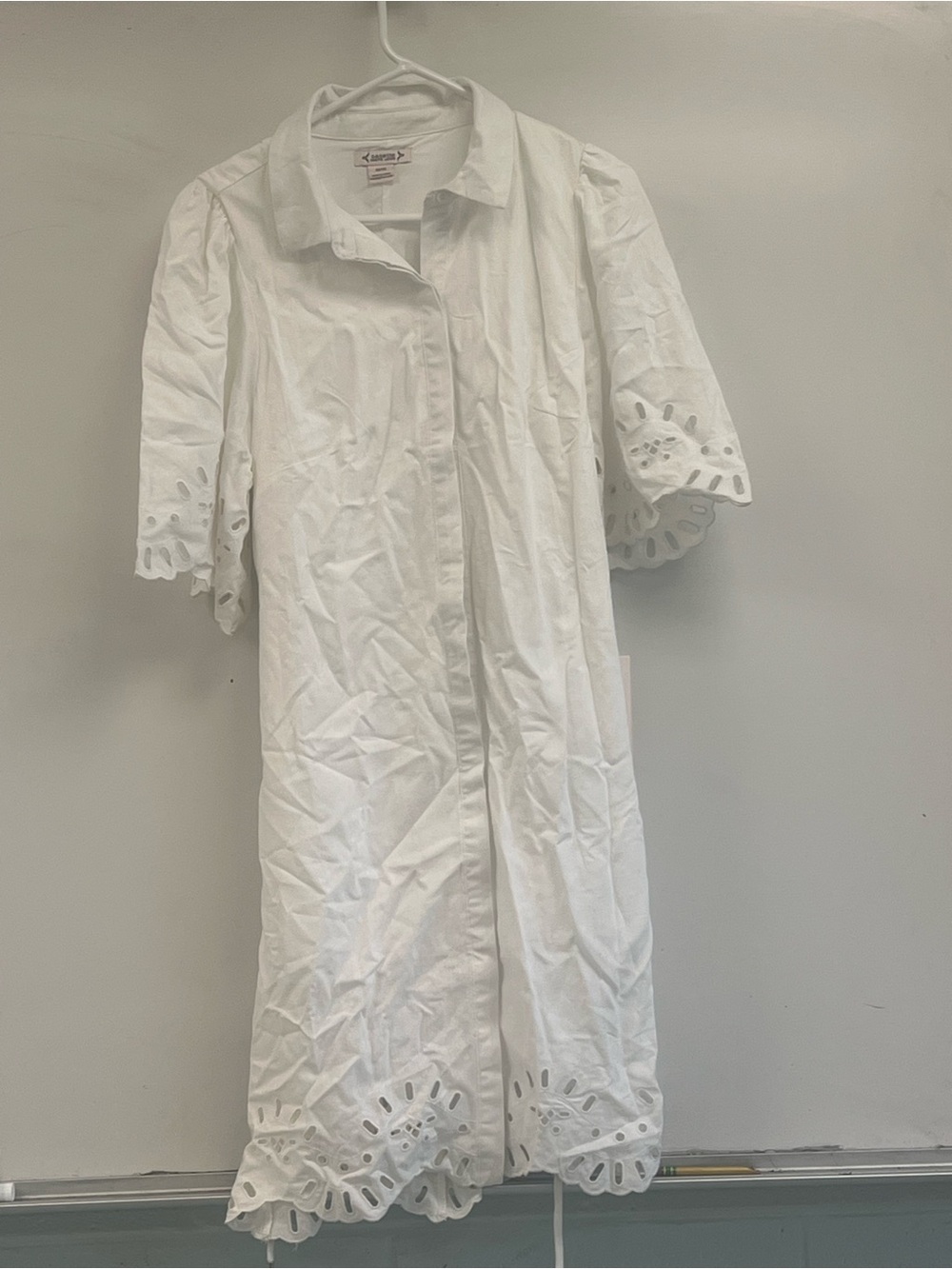 Nanette Lepore Romantic Cannoli Cream Eyelet Trim Linen Blend Dress Size M